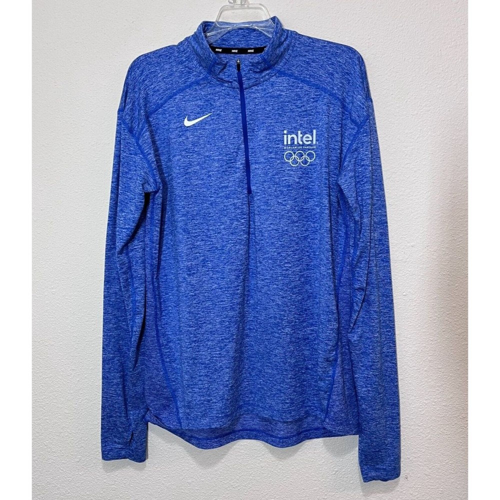 Nike Women Dri Fit Shirt Size M Blue Heathered 1/4 Zip Running Outdoors Olimpics